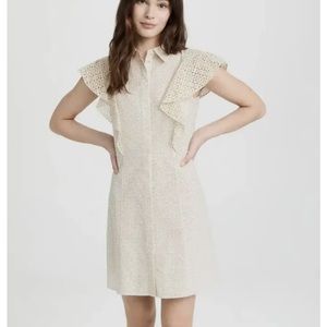 NWT Theory Ruffle Button Front Dress Ecru Nova Eyelet 4 $395